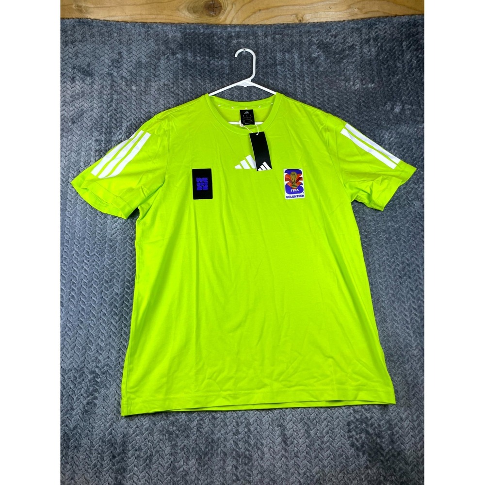 Adidas FIFA World Cup Volunteer T Shirt Men Large Neon Green Soccer Short Sleeve